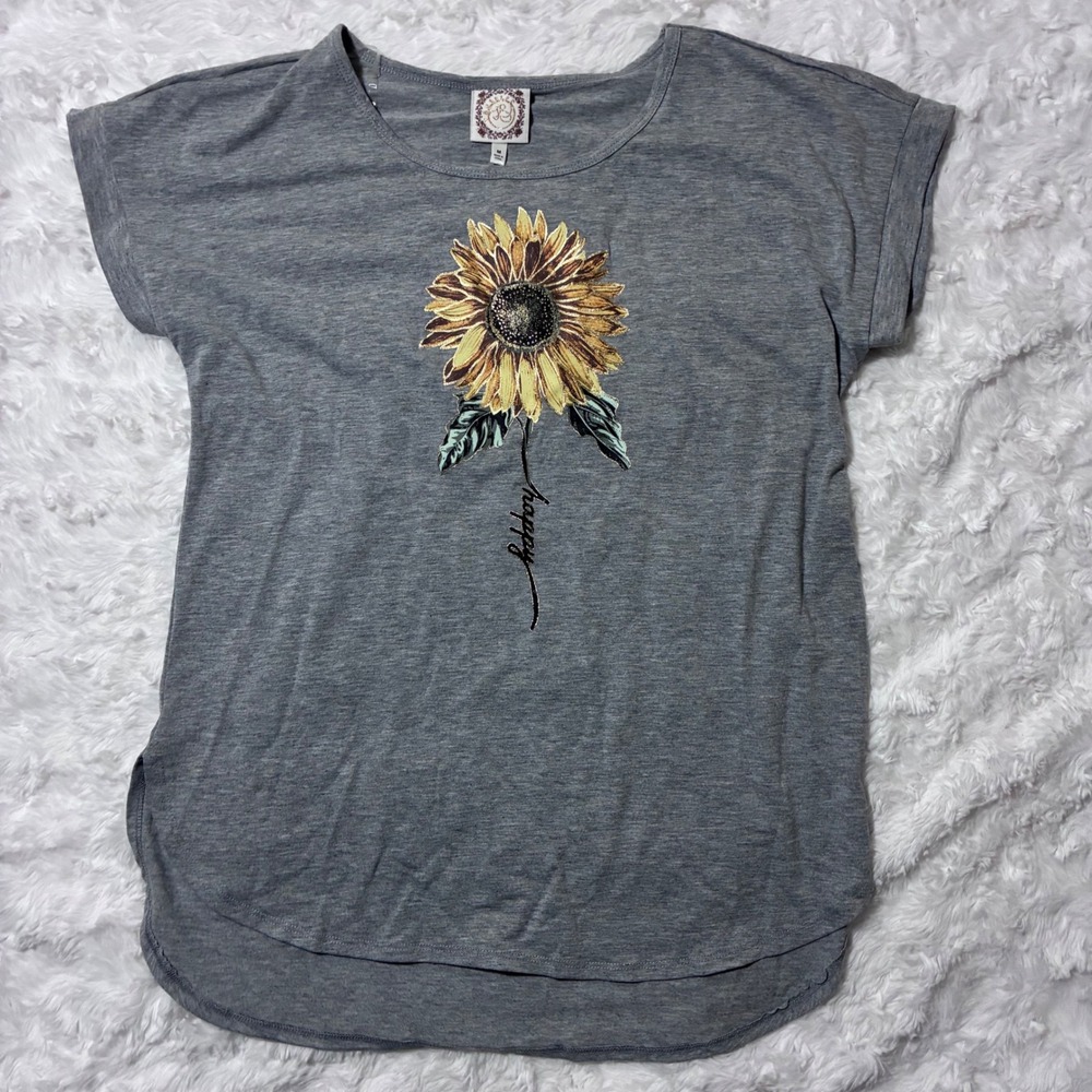Sunflower Graphic Tee Heather Grey Short Sleeve Top Medium NWT